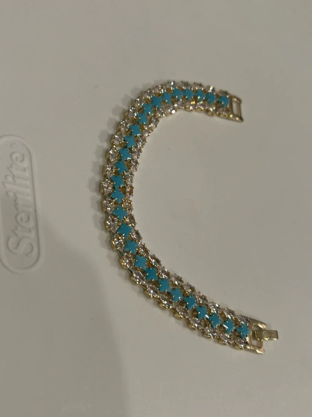 Gold-Tone Turquoise Crystal Tennis Bracelet - Elegant Women's Jewelry